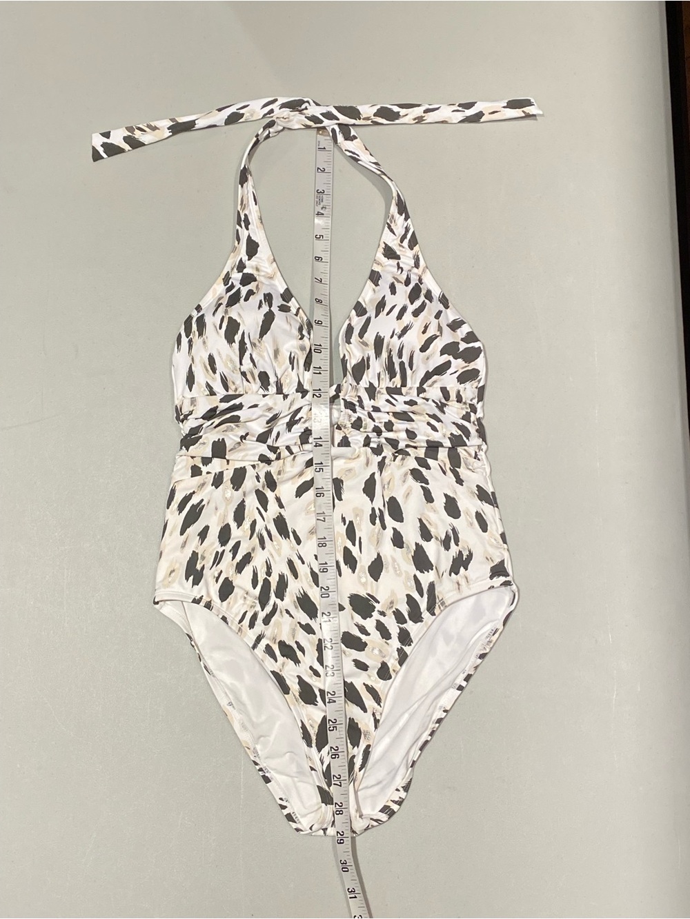 La Blanca White Halter One-Piece with Olive Spot Print, size 8 - Picture 5 of 8